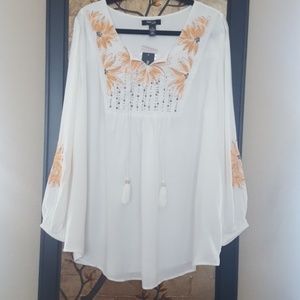 Style & Co. Embellished Embroidered Peasant Blouse